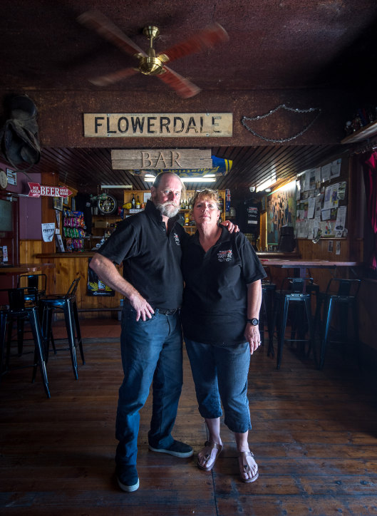 Steve and Viv Phelan in the front bar of the Flowerdale Hotel.