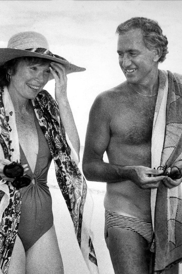 Mr Peacock entertaining film star Shirley MacLaine on a beach near Portland in 1982.
