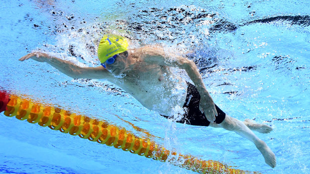 George Corones breaks the 50m freestyle world record in the 100-104 year age group.