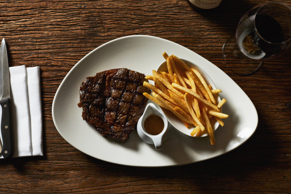 Steak frites at Bistro Gitan is made with eye fillet or porterhouse steak.