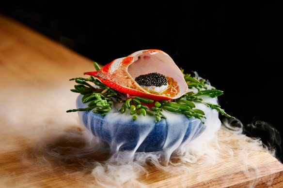 Warabi’s spanner crab is served on dry ice.