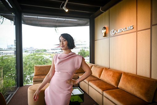 Television presenter Melissa Leong in the LANDMARK by Lexus marquee.