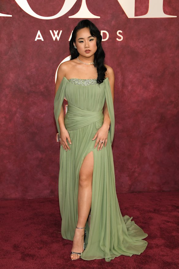 Helen J. Shen at the 78th Tony Awards in New York wearing Pamella Roland.