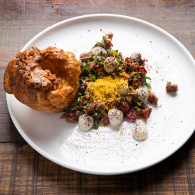 Steak tartare with Yorkshire pudding.