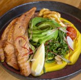 The house-smoked salmon kale salad.