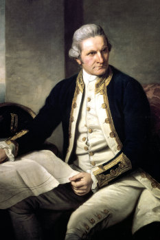 A painting of Captain James Cook in naval uniform from the National Maritime Museum in Greenwich, London. 