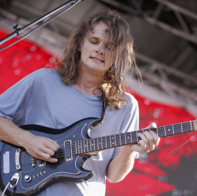 King Gizzard's Stu Mackenzie on stage at Laneway Festival in Melbourne in 2017.