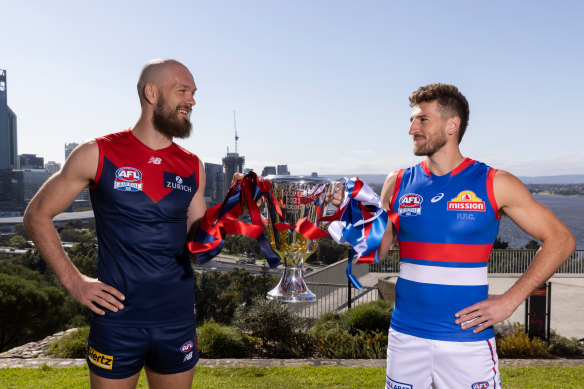 Rival skippers: Max Gawn and Marcus Bontempelli.