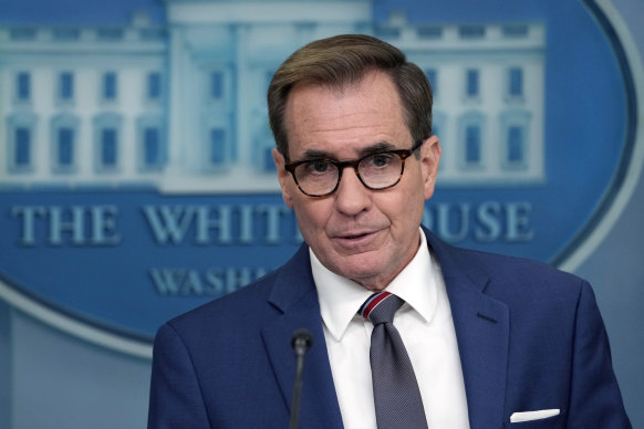 National Security Council spokesman John Kirby speaks during the daily briefing at the White House in Washington.