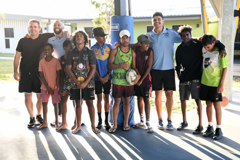 Brad Fittler, Josh Addo-Carr and Latrell Mitchell won over the Queenslanders, including one of Latrell’s biggest fans, Ty Gibson (far right).