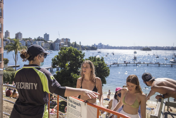 Security at Murray Rose Pool on Saturday. 