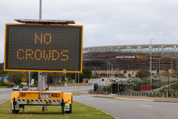 Crowds were turned away from the AFL match between West Coast Eagles and Western Bulldogs in Perth as part of new restrictions on Sunday.  