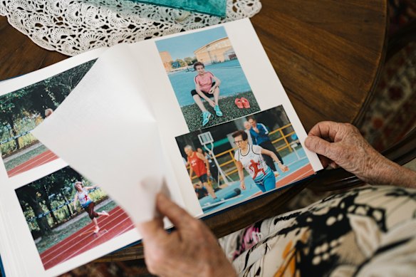 Mazzenga shows photographs of her participating in sporting events.