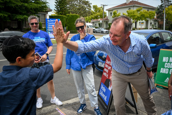 Liberal MP David Southwick at the Caulfield North polling booth on election day.
