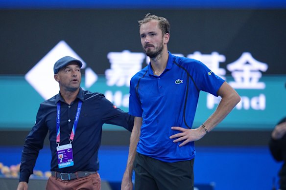 Daniil Medvedev after being disqualified in his China Open match against Novak Djokovic.