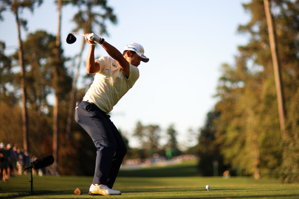 Hideki Matsuyama of Japan plays his shot from the 18th tee.