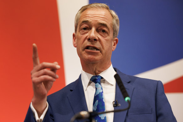 Reform UK leader Nigel Farage announces that he will stand during the upcoming general election during a press conference in London.