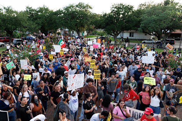 People in Houston, Texas, during a vigil last week for Lorenzo Salgado Araujo, a Mexican national fatally shot by a federal immigration agent..