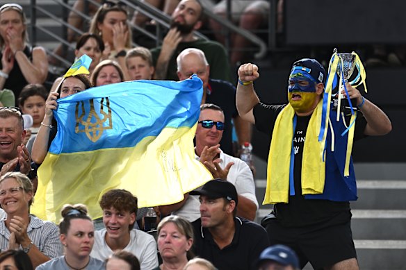 Ukrainian fans in the crowd at the Brisbane International final.