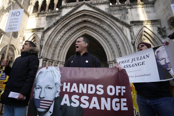 Julian Assange supporters protested outside the High Court in London in 2021.