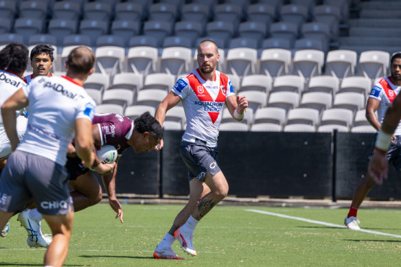 Dragons co-captain Clint Gutherson was impressive during a scrimmage game against Manly.