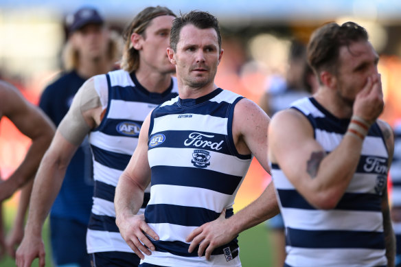 Geelong leave the field after their loss to the Suns left them on the bottom after three rounds.