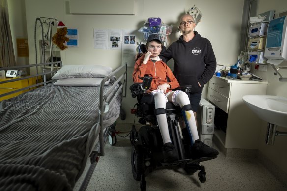 Xavier Edwards and his father, Jase, in the Royal Children’s Hospital.