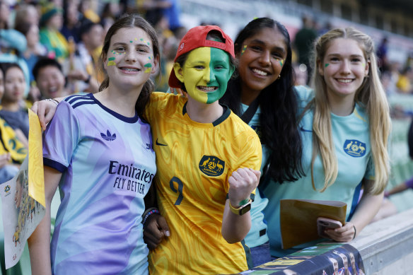 Matildas fans fire up at AAMI Park on Wednesday night.