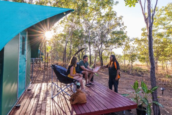 Traditional owner Mandy Muir helps glampers connect with Murumburr Clan country at Kakadu Billabong Safari Camp.