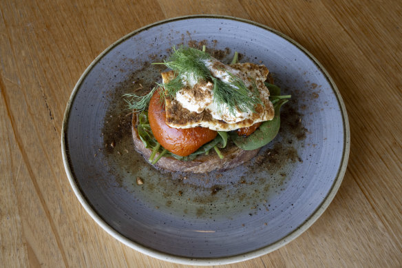 I have the slow roasted tomatoes with haloumi on sourdough.