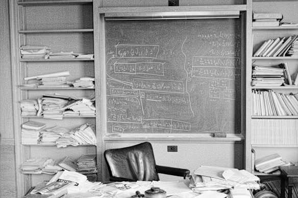 Albert Einstein's office three weeks before his death in April 1955.