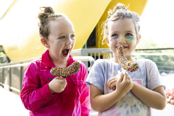 Florence and Mabel McKay visit The Big Banana in Coffs Harbour. 