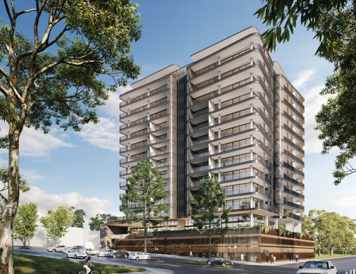 An artist’s impression of 1 Church Street in Dubbo, a 15-storey apartment building that is under construction.