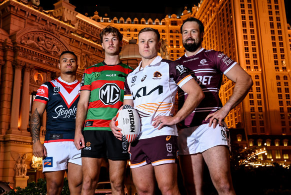 Spencer Leniu, Campbell Graham, Billy Walters and Aaron Woods spread the NRL gospel in Las Vegas last month.