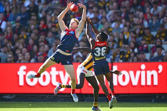 Jacob van Rooyen flies for a mark in the first quarter.
