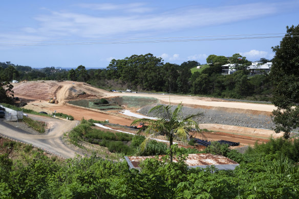 Work under way on the Pacific Highway bypass at Korora, near Coffs Harbour, in February.