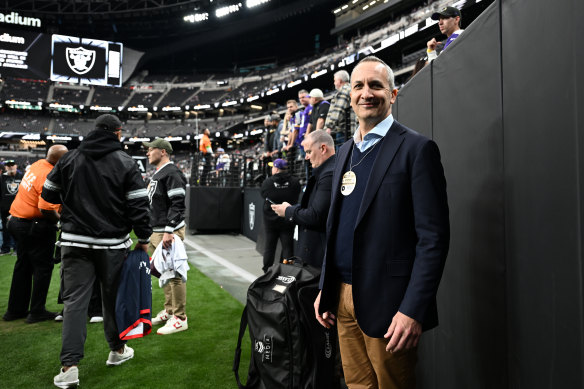 NRL chief Andrew Abdo at Allegiant Stadium in December.