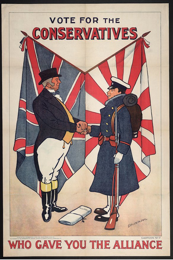 Britain saw its 1902 alliance with Japan, highlighted in this 1906 election poster, as shoring up its position in the Pacific. Australia's leaders viewed it with alarm.