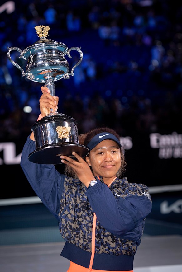 To the winner the spoils: Naomi Osaka with the trophy.