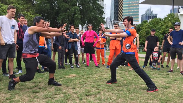 Anime fans struck a number of poses in Kurilpa Point Park.
