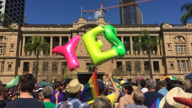 Thousands marched in Brisbane's CBD on Sunday in support for marriage equality. 