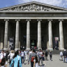 Visitors walk outside the British Museum in Bloomsbury, London.