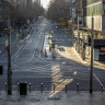 Empty Bourke Street on the eve of Melbourne’s stage four lockdown in August, 2020.