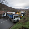 Heavy vehicles parked by local Serbs block the road in the village of Rudare, northern Kosovo.