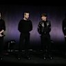The cast of the Beatles biopics Paul Mescal, from left, Joseph Quinn, Barry Keoghan, and Harris Dickinson in Las Vegas on Monday.