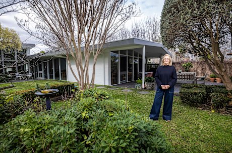 Fiona Austin, founder of Beaumaris Modern, at one of the Bayside homes she wants to see protected with heritage listing.