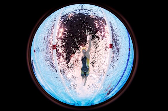 Ariarne Titmus of Team Australia competes in the Women’s 4x200m freestyle relay final on day six.