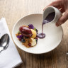 Blueberry milk, frangipane, yoghurt and blueberry sorbet