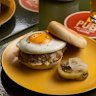 An all-day breakfast muffin with cotechino sausage, comte and egg.