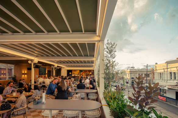 The Gardiner Hotel’s rooftop overlooks heritage buildings along Glenferrie Road.